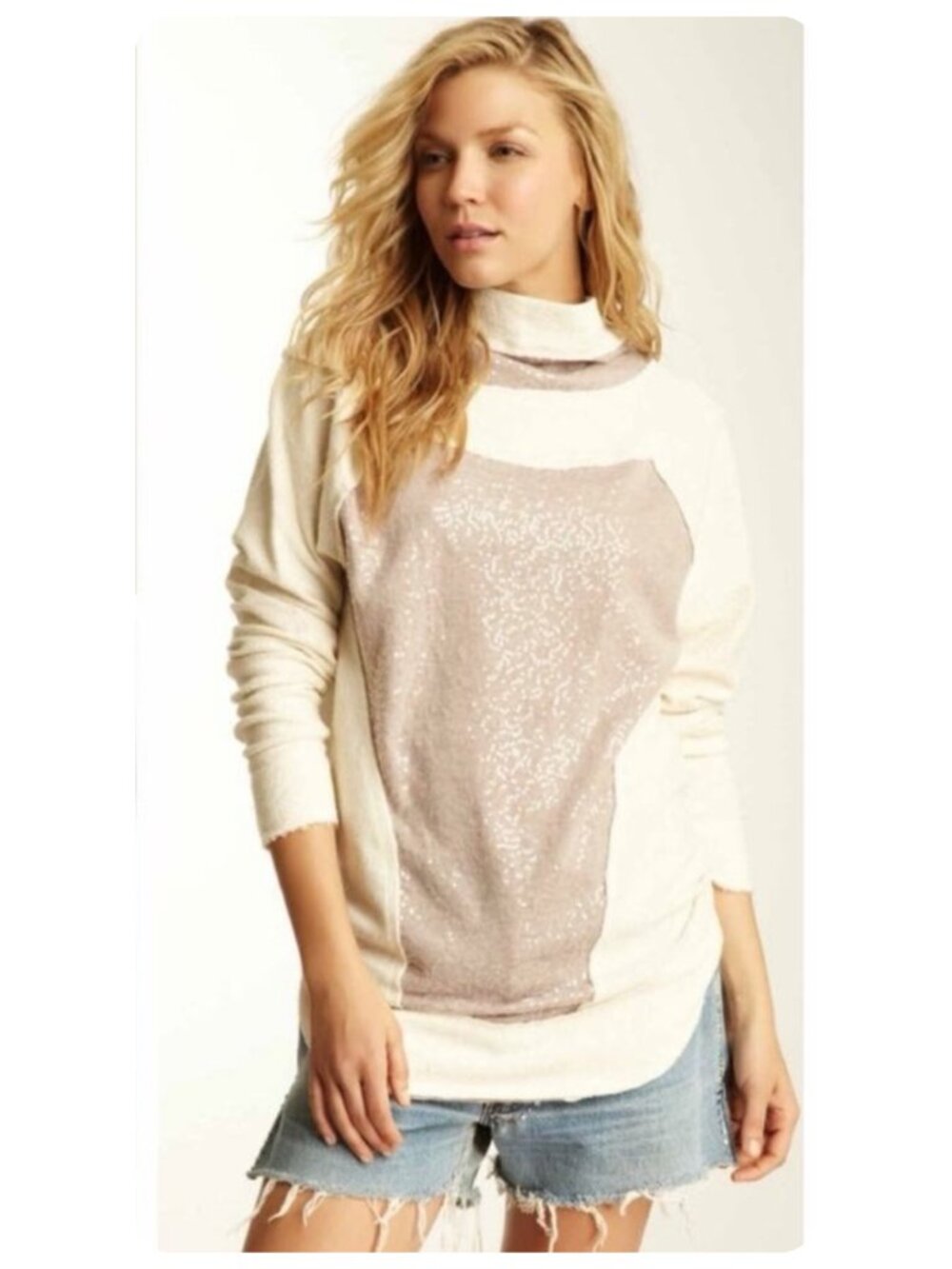 Free People Pieced Sequin Pullover Hoodie sz xs